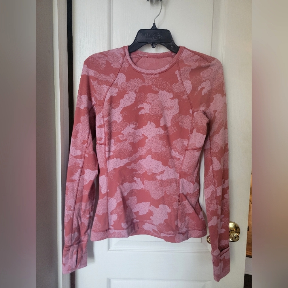 Lululemon Its Rulu Run Long Sleeve Shirt Pink Camo Jacquard Size 8